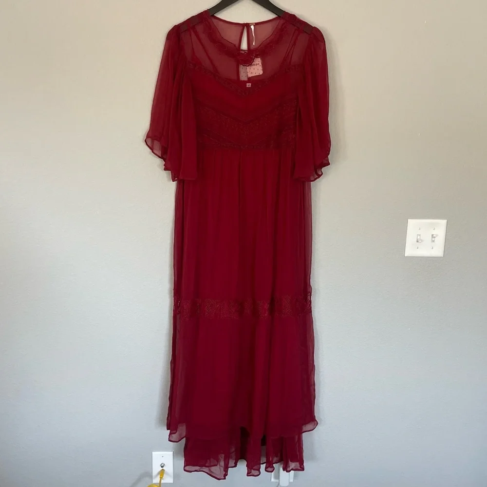 New! Free People In The Field Midi Dress in Red - Size Small - Picture 4 of 8